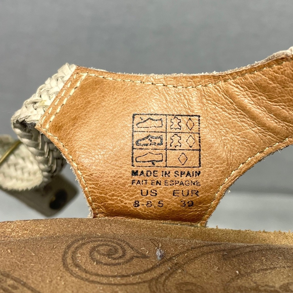 Taos Braided Leather Strappy Sandals Womens 8-8.5 Beige Comfort Cork Spain - Picture 7 of 11